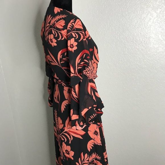Lulus Highlight of my Life Orange and Black Floral Print Wrap Dress Size Small - Picture 11 of 14